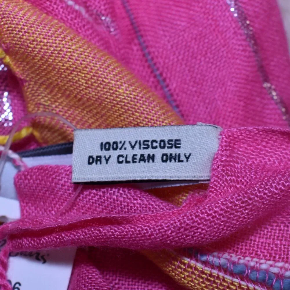 Michael Stars Pink Orange Silver Sparkle Striped Fringe Scarf Wrap New